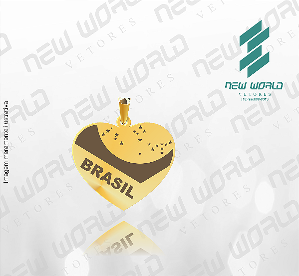 Arquivo de Pingente Coração Bandeira do Brasil - Formato DXF - Tamanho 20 mm
