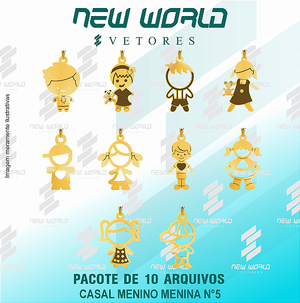 Pacote de Arquivos de Pingentes Casal Meninos e Meninas N°5 - Formato DXF - Tamanho 20 mm