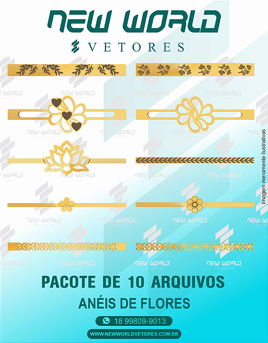 Pacote de Arquivos de Anéis de Flores - Formato DXF - Tamanho 60 mm