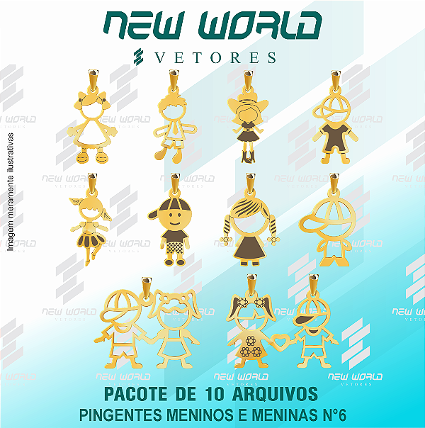 Pacote de Arquivos de Pingentes Casal Meninos e Meninas N°6 - Formato DXF - Tamanho 22 mm