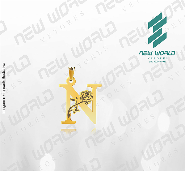 Arquivo de Pingente Rosa Letra N - Formato DXF - Tamanho 30 mm