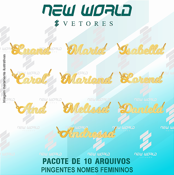 Pacote de Arquivos de Pingentes de Nomes Femininos - Formato DXF - Altura 11 mm