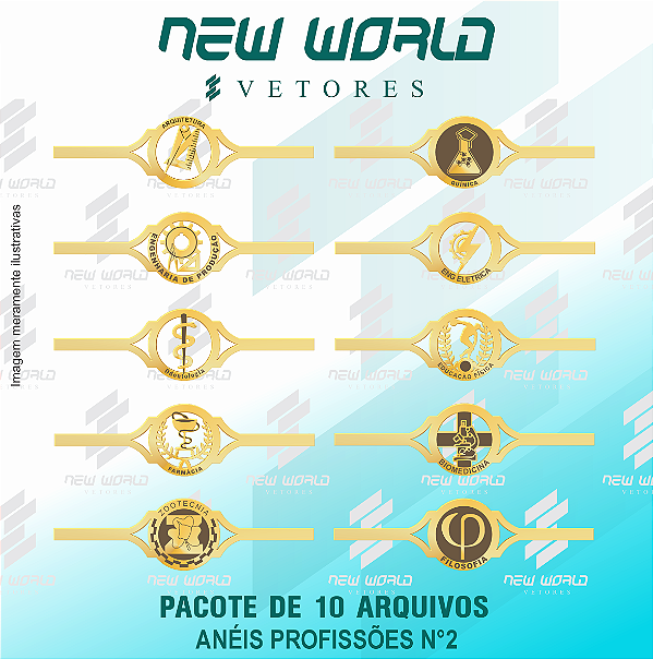 Pacote de Arquivos de Anéis Profissão N°2 - Formato DXF - Medidas: Tamanho 65mm