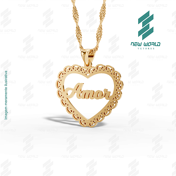 Arquivo de Pingente Coração com palavra Amor - Formato DXF - Tamanho 30 mm