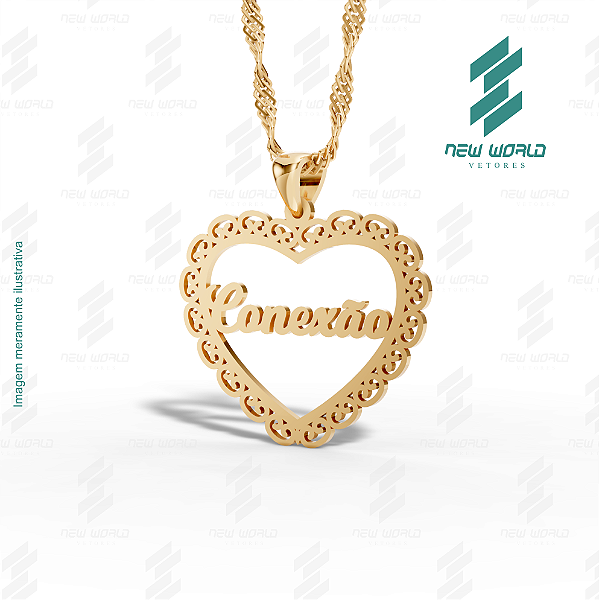 Arquivo de Pingente Coração com palavra Conexão - Formato DXF - Tamanho 30 mm