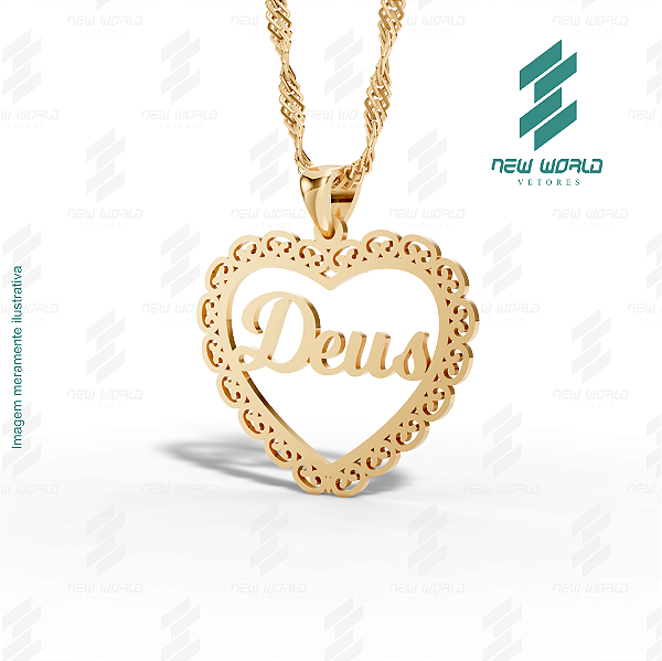 Arquivo de Pingente Coração com palavra Deus - Formato DXF - Tamanho 30 mm