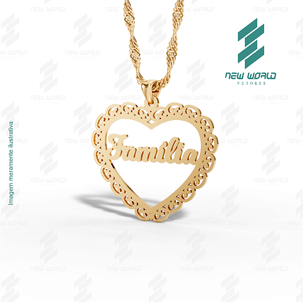 Arquivo de Pingente Coração com palavra Família - Formato DXF - Tamanho 30 mm