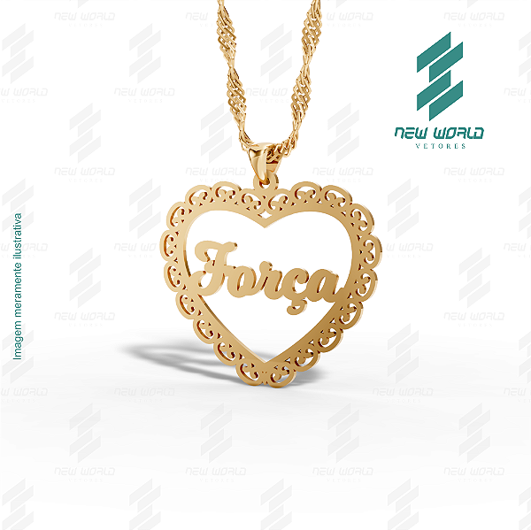 Arquivo de Pingente Coração com palavra Força - Formato DXF - Tamanho 30 mm