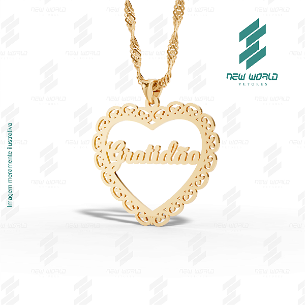 Arquivo de Pingente Coração com palavra Gratidão - Formato DXF - Tamanho 30 mm