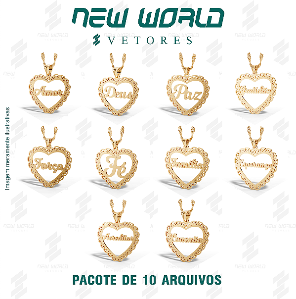 Pacote de Arquivos de Pingente de Coração com Palavras - Formato DXF - Tamanho 30 mm