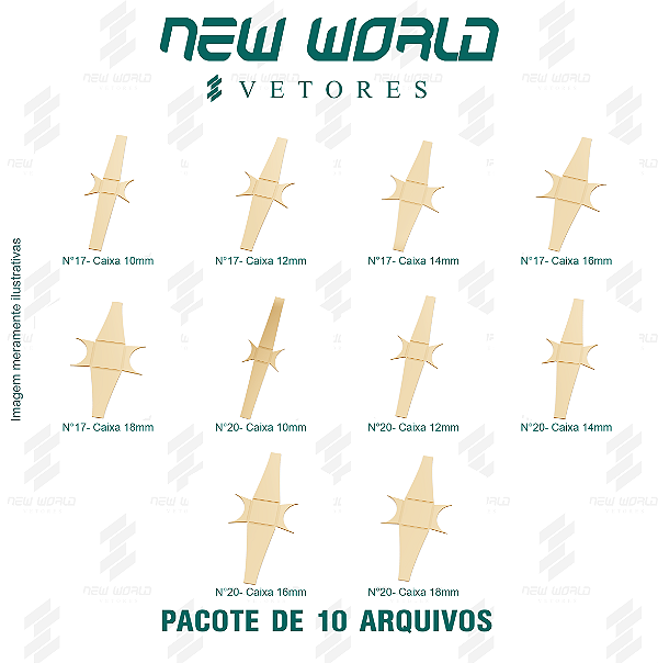 Pacote de Arquivos de Anéis Caixa Quadrada N°17 e N°20 - Formato DXF - Tamanho 10,12,18,20mm