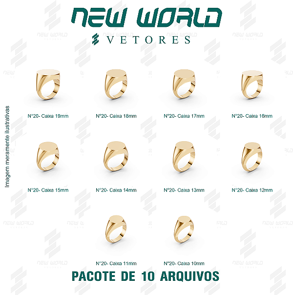 Pacote de Arquivos de Anel Caixa Redonda - Formato DXF, SVG - Tamanho de 10 a 19mm