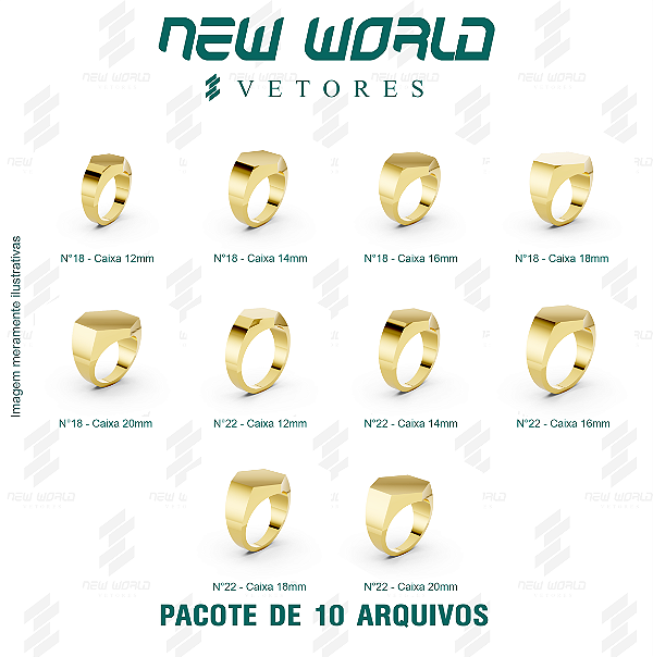 Pacote de Arquivos de Anéis Caixa Hexagonal N°18 e N°22 - Formato DXF - Tamanho 12,14,16,20mm