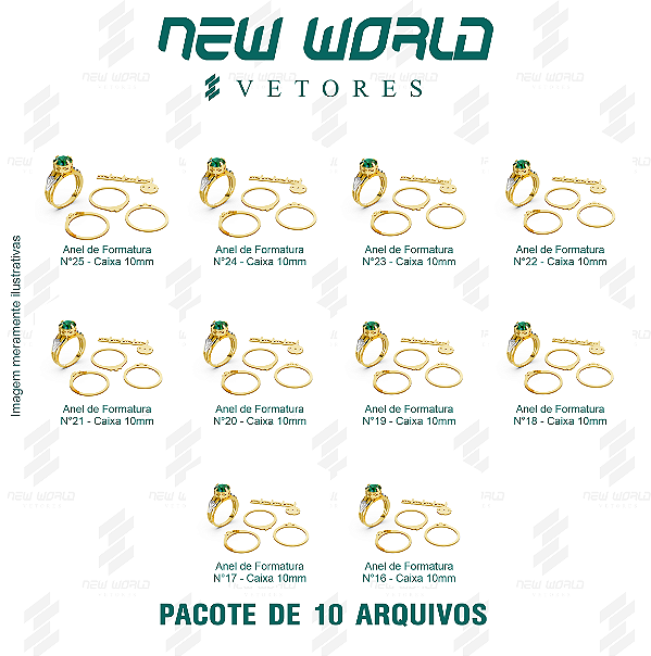 Pacote de Arquivos de Anéis Formatura N°16 ao N°25 - Formato DXF - Tamanho 10mm