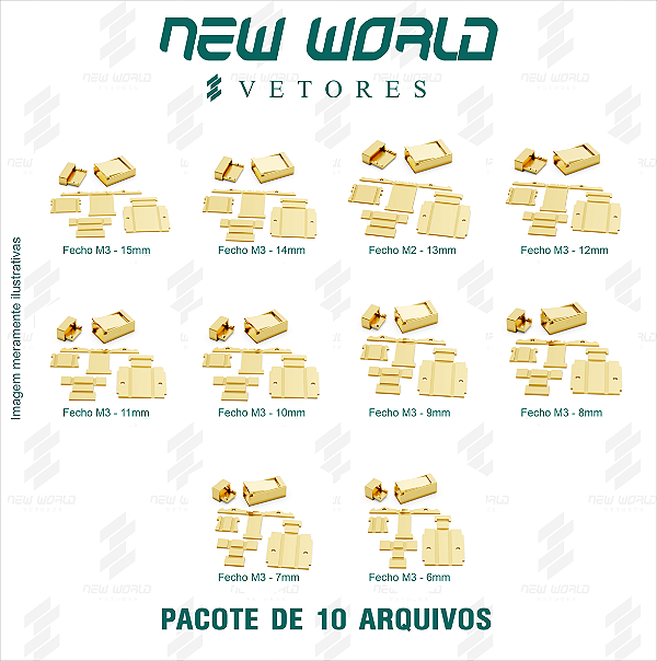 Pacote de Arquivos de Fechos Gavetas 3 - Formato DXF, SVG - Tamanho de 6 a 15mm