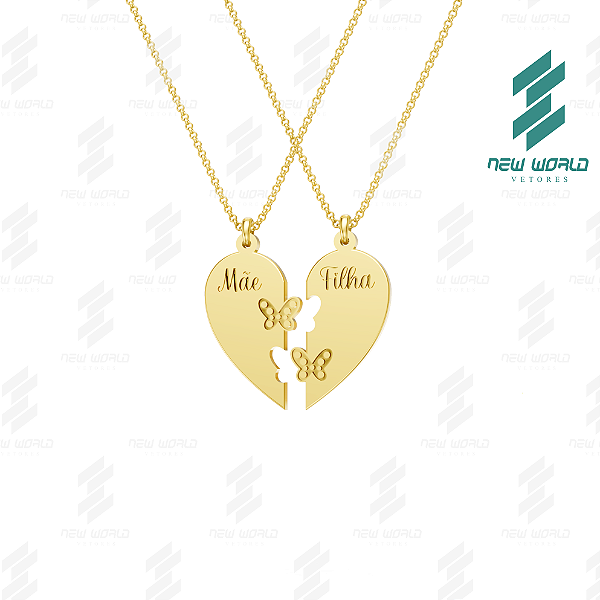 Arquivo de Pingente Coração Mãe Filha Borboleta Detalhada - Formato DXF e SVG - Tamanho 25 mm