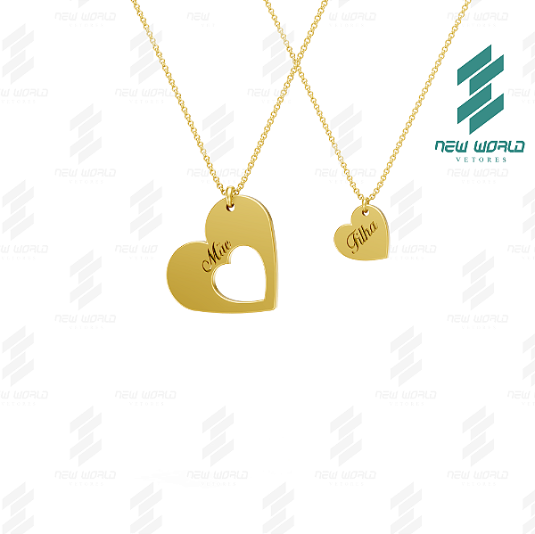 Arquivo de Pingente Coração Mãe Filha Vazado - Formato DXF e SVG - Tamanho 25 mm