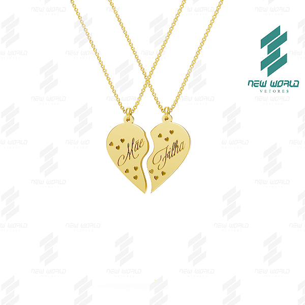 Arquivo de Pingente Coração Partido Mãe e Filha - Formato DXF e SVG - Tamanho 25 mm