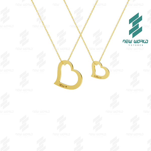 Arquivo de Pingente Corações Vazado Filha e Mãe - Formato DXF e SVG - Tamanho 25 mm
