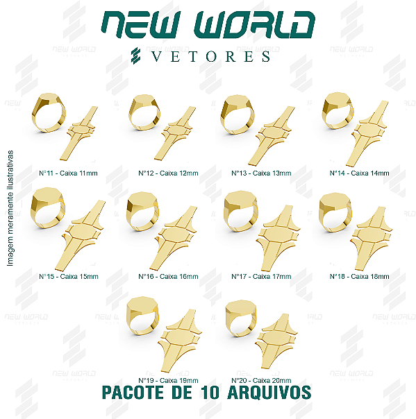Pacote de Arquivos de Anel Caixa Octogonal - Formato DXF, SVG - Tamanho de 11 a 20mm (para chapa de 0,5mm)