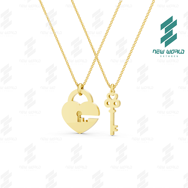 Arquivo de Pingente Cadeado Coração com Chave - Formato DXF e SVG - Tamanho 25 mm