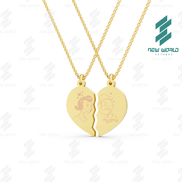 Arquivo de Pingente Coração Olivia e Popaye - Formato DXF e SVG - Tamanho 25 mm