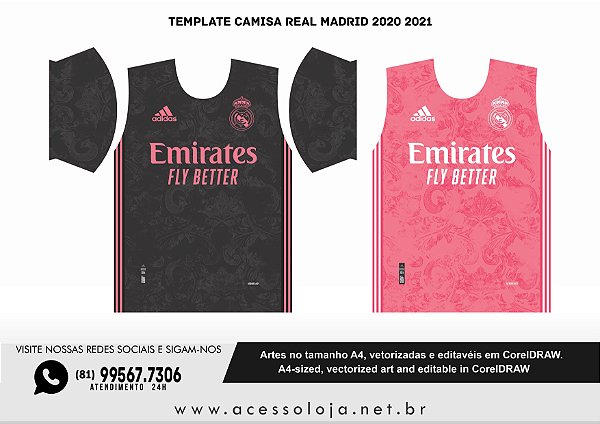 Template Camisa Real Madrid 2021 Uniforme 3 - Vetor
