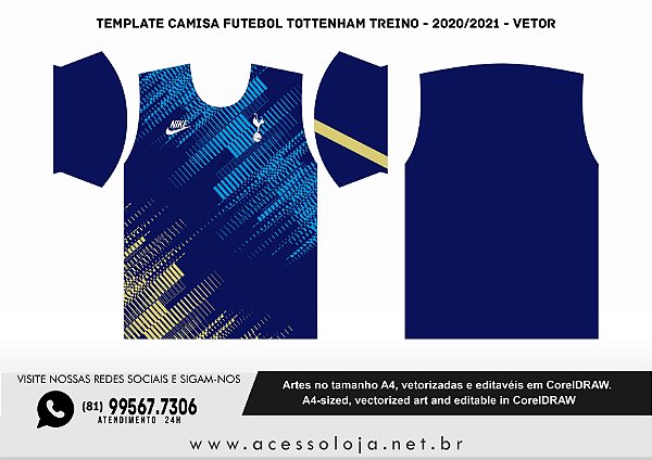 Template Camisa Futebol Tottenham Treino - 2020/2021 - Vetor