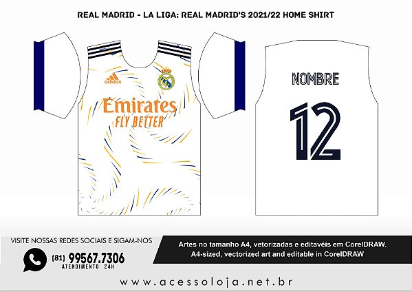 Template Vetor Camisa Futebol Real Madrid 1 2021/2022 - Corel Draw - Acesso  Loja - A sua loja gráfica