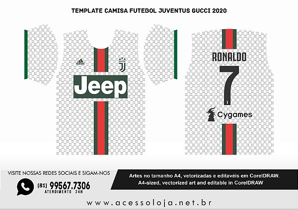 Template Vetor Camisa Futebol Juventus Gucci 2020 - Vetorizada Corel Draw