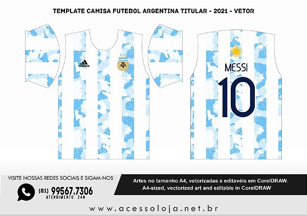 Template Camisa Futebol argentina titular - 2021 - Vetor