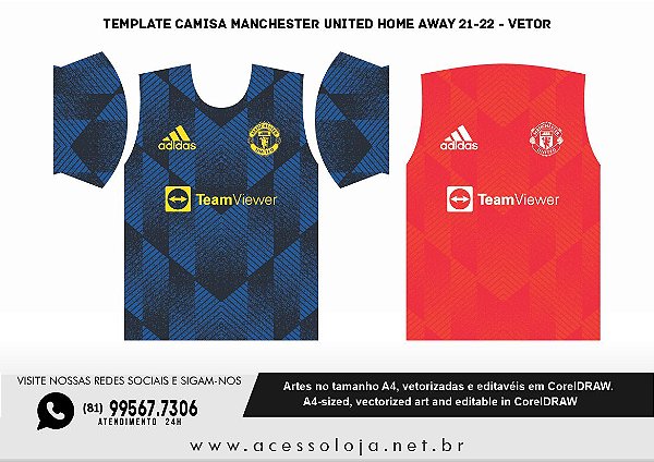 Template Camisa Manchester United Home Away 21-22 - Vetor