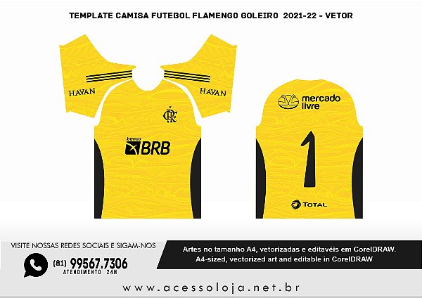 Template Camisa Futebol FLAMENGO GOLEIRO  2021-22 - Vetor