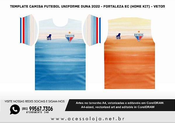 Template Camisa Futebol Uniforme Duna 2022 - Fortaleza EC (Home kit) - Vetor