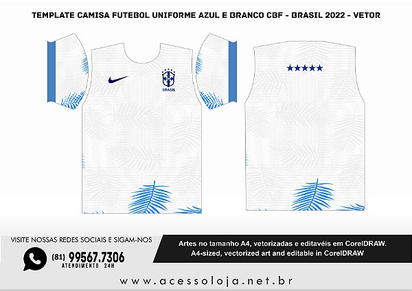 Template Camisa Futebol UNIFORME azul e branco cbf - brasil 2022 - Vetor
