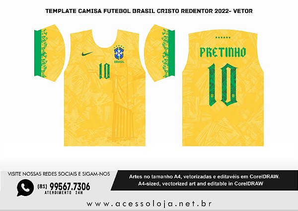 Template Camisa Futebol Brasil Cristo Redentor 2022- Vetor