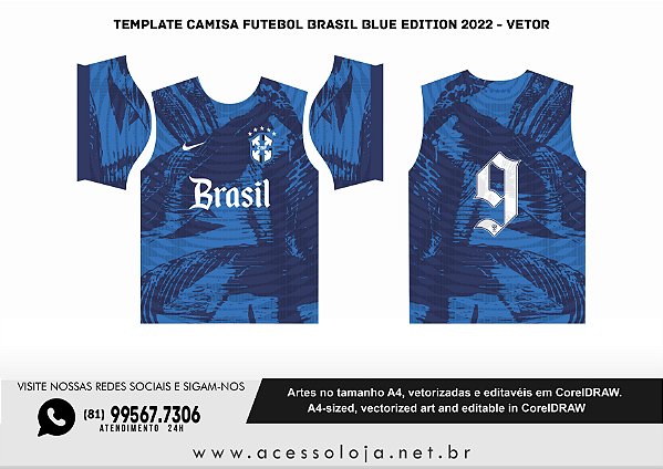 Template Camisa Futebol Brasil Blue Edition 2022 - Vetor