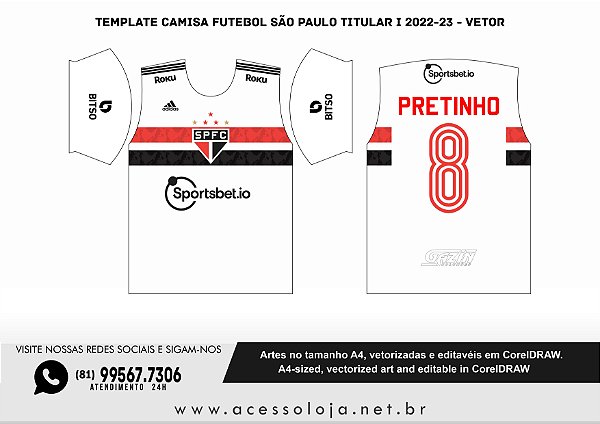 Template Camisa Futebol São Paulo Titular I 2022-23 - Vetor