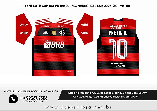 Conjunto do Flamengo Onda Modelo 2023-24 Uniforme de Futebol