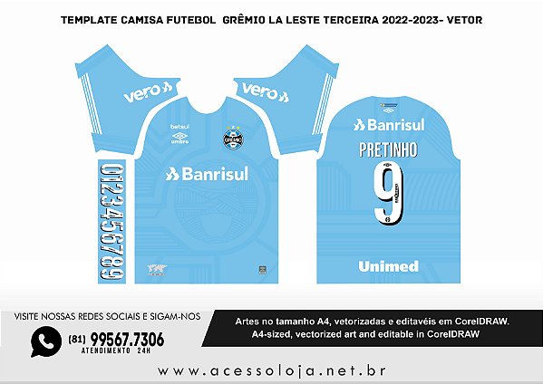 Template Camisa Futebol  GRÊMIO LA LESTE TERCEIRA 2022-2023- Vetor