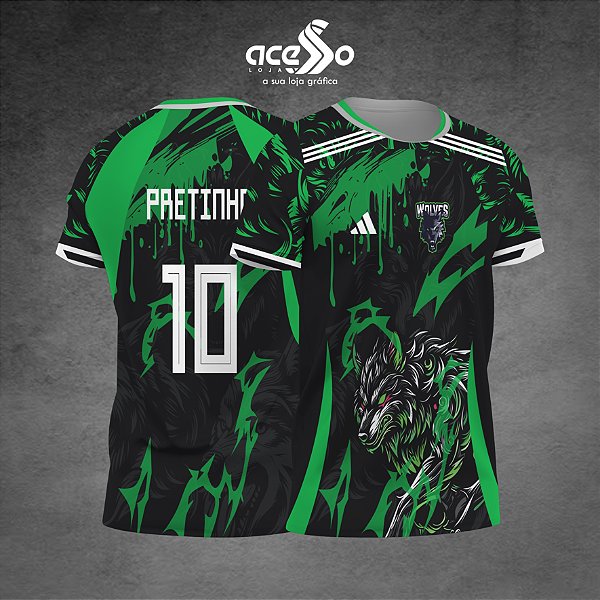 Template Camisa - Wolf Green 25 - Vetor