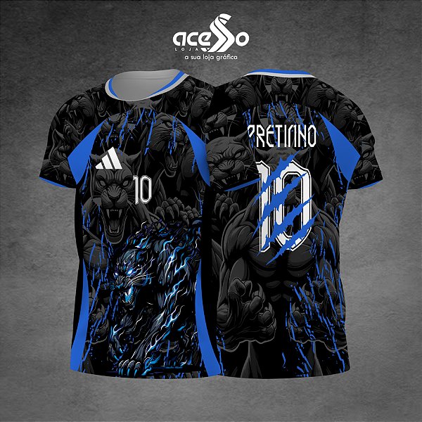 Template Camisa - Pantera fire azul 25 - Vetor