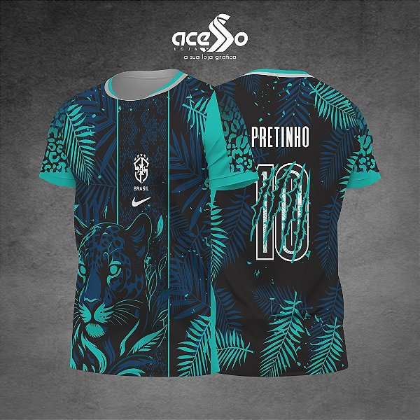 Template Camisa - Brasil Pantera Floral Verde 25 - Vetor