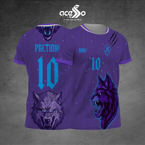 Template Camisa -  Lobo Roxo Neon azul 2025 - Vetor