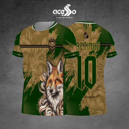 Template Camisa - Fox dourada verde 25 - Vetor
