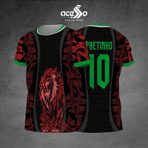 Template Camisa - Leão Vermelho floral 25 - Vetor