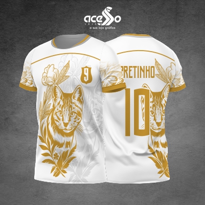Template Camisa - Gato Floral dourado 2025 - Vetor