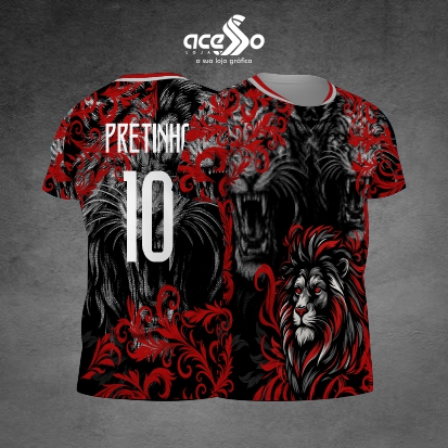 Template Camisa - Leão Folhagem vermelha 2025 - Vetor