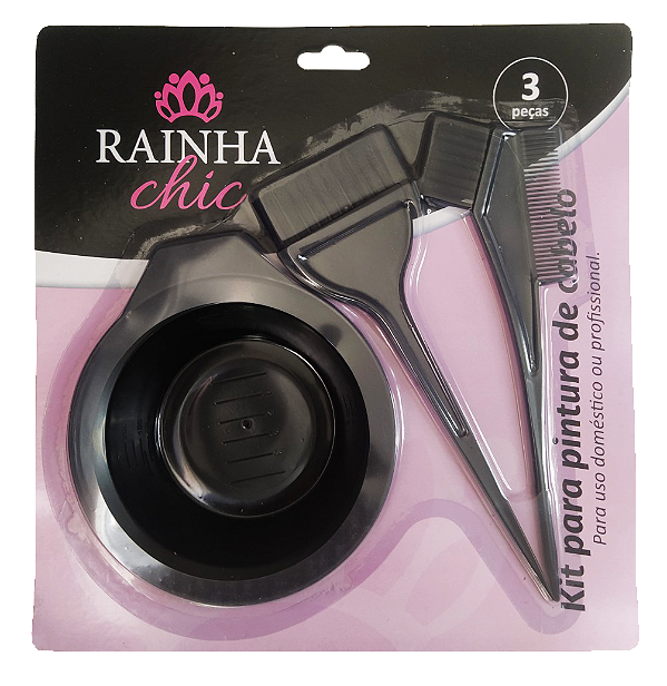 KIT DE PLÁSTICO PARA PINTURA DE CABELO CONTENDO 2 PINCÉIS E 1 POTE