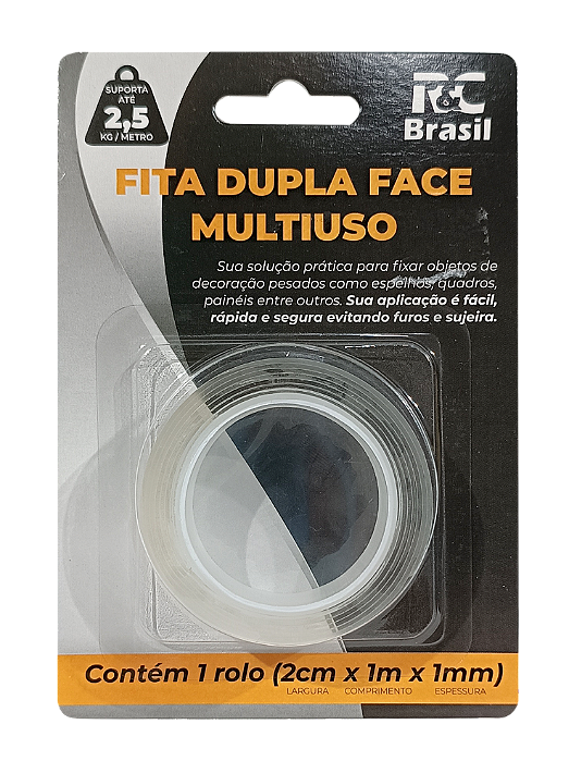FITA DUPLA FACE TRANSPARENTE 1MM X 1M